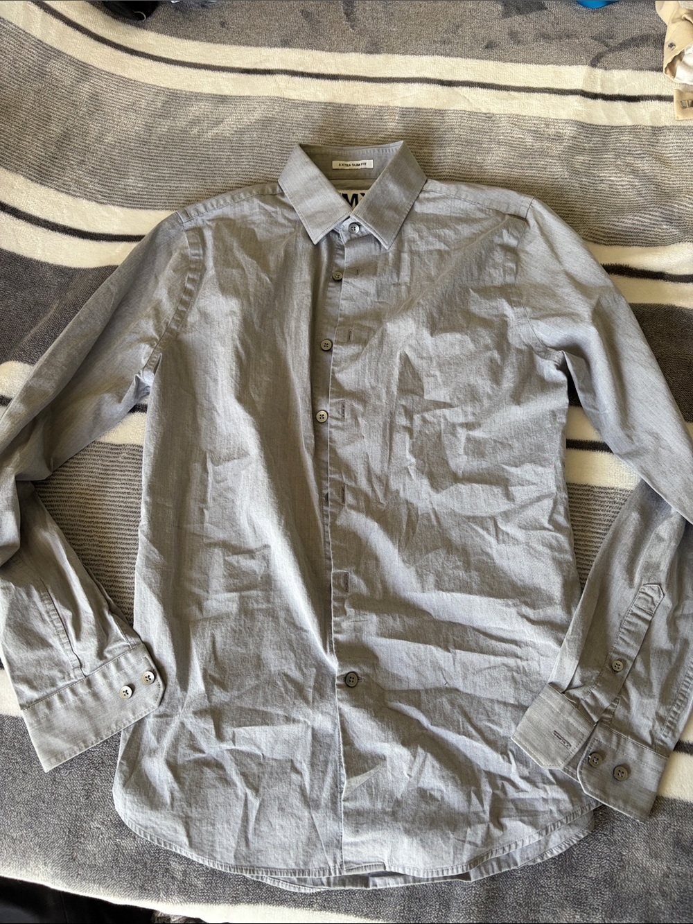 Express Men's Light Gray Long-Sleeve Dress Shirt